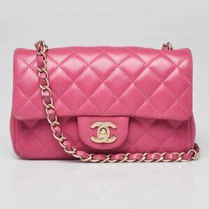 Chanel Pink Quilted Lambskin Leather Classic Rectangular Mini Flap Bag
